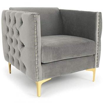 Fauteuil Velours Argent STEFAN