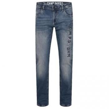CAMP DAVID Casual Jeans Herren 32 (Länge 30) – Dunkelblau, Baumwoll-Elastan-Mix, breiten Nähten bedruckt