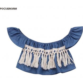 Toddler Baby Girl Off Shoulder Denim Shirt 0-24M