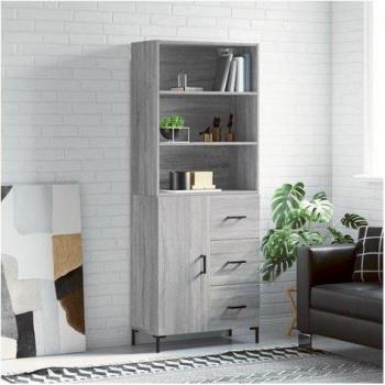 JINLEFU Grau Sonoma Aufbewahrungsschrank 69,5x34x180 cm
