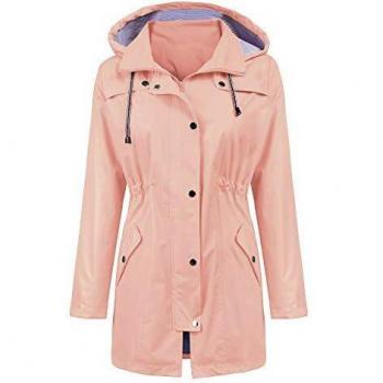 IWoo Women's Waterproof Raincoat (Pink) – Long, Pocketed, S