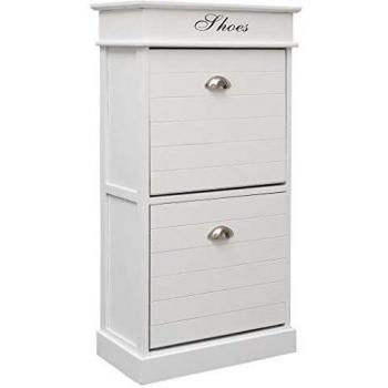 Elegant White Shoe Cabinet 50x28x98 cm Paulownia