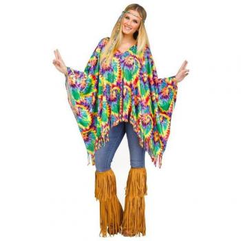 Fun World Hippie‑Batik‑Poncho – Fransen‑Kostüm für Festival‑Karneval