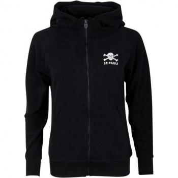 Schwarze FC St. Pauli Kapuzenfleece‑Jacke Basic – Totenkopf‑Motiv, tailliert, klein