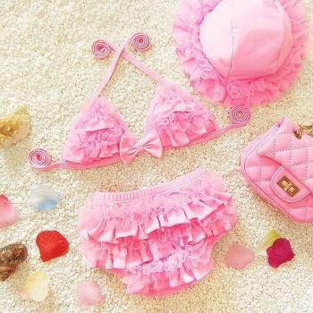 Traje de baño para niña, conjunto de bikini con volantes y espalda descubierta, 3 uds