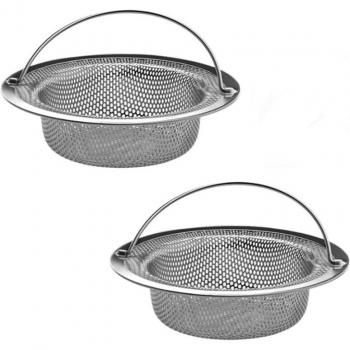 Kitchen Sink Drain Strainer with 2 Handles, Stainless Steel Basket Filter, Rust-Free (2 Pack)