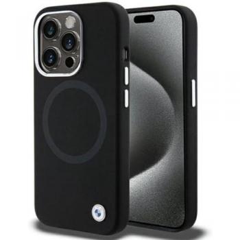 Étui en silicone liquide noir Signature BMW MagSafe pour iPhone 15 Pro Max 6,7