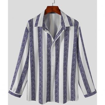 Spring Striped Long Sleeve Shirt for Men