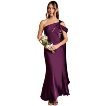 Coast Women’s One-Shoulder Fishtail Dress – Grape Satin Maxi