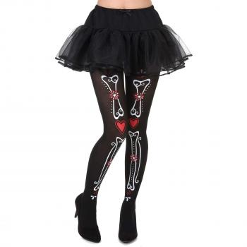 Halloween Kostüm‑Strumpfhose „Todesknochen“ – schwarz, weiß und rot
