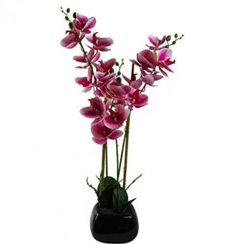 Leaf 70cm Artificial Orchid Dark Pink in Black Ceramic Planter