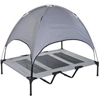 PawHut Lit pour chien chat sur pieds grand confort velum anti-UV tissu oxford micro-perforé + parasol + sac de transport inclus gris noir