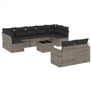VidaXL 10-tlg. Garten-Sofagarnitur mit Kissen Grau Poly Rattan
