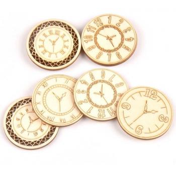 8pcs Mixed Round Clock Design Wooden Embellishments