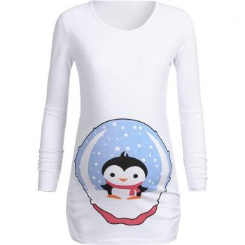 Estilo Premamá: Camiseta Cuello Redondo con Pingüino