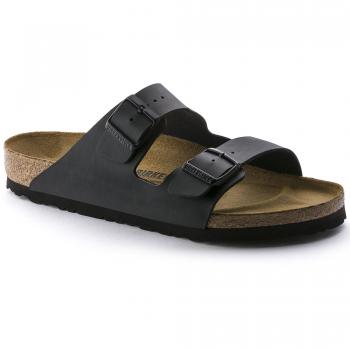Sandales Femme Birkenstock Arizona Cuir Huilé Noir Boucle de Serrage