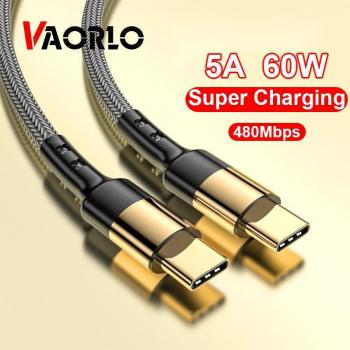Câble VAORLO 60 W USB‑C vers USB‑C à 5 A CC – charge rapide pour Samsung S20, MacBook, iPad Pro (gris)