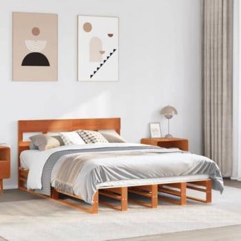 VidaXL Massivholzbett 150x200 cm Wachsbraun Kiefernholz