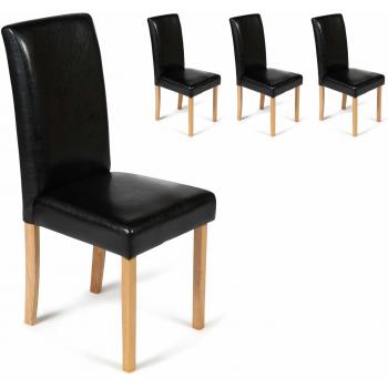Black Faux Leather Torino Dining Chair Set of 4 with Padded Seats & Oak Legs