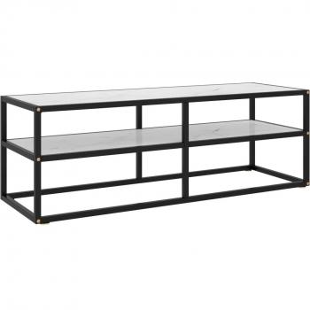 Black Entertainment Center with White Marble Glass, 120x40x40 cm