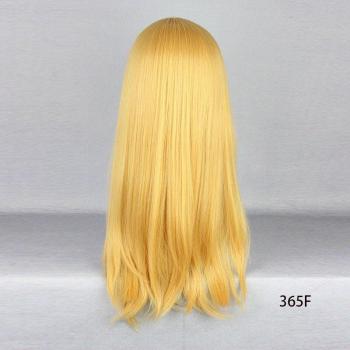 Peluca de Mujer, Cabello Sintético Liso, Longitud Media, Alta Temperatura, Colores Amarillo, Negro, Marrón y Rosa