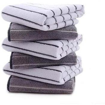 45x65cm White & Gray Striped Microfiber Tea Towels – Set of Six