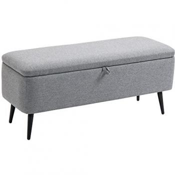 HOMCOM Banc banquette coffre de rangement 2 en 1 en tissu avec pieds en acier noir 102 x 40 x 39,5 cm gris