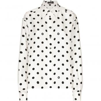 Dolce & Gabbana Women's White Silk Shirt with Dots | Size 40