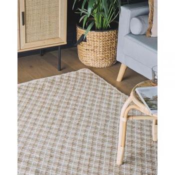 Boho Area Rug Hand Woven Beige Jute Wool 140 x 200 cm