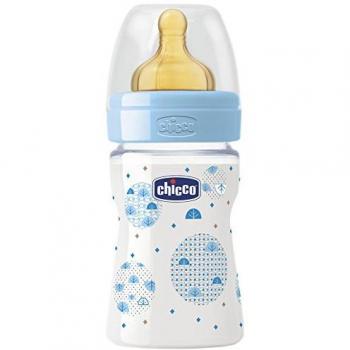 BIBERON PLASTICO PP T CAUCHO CHICCO FISIOLOGICO 0% BISFENOL BOCA ANCHA FLUJO NORMAL 150 ML AZUL