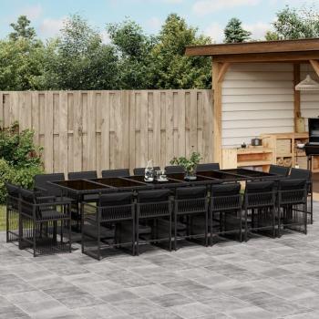 17-Piece Outdoor Dining Set with Cushions in Black Poly Rattan
