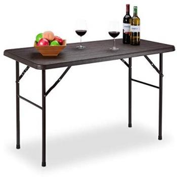 Outdoor Folding Table, Wooden Look, Rectangular, Plastic and Metal, Brown, 74 x 120 x 60 cm