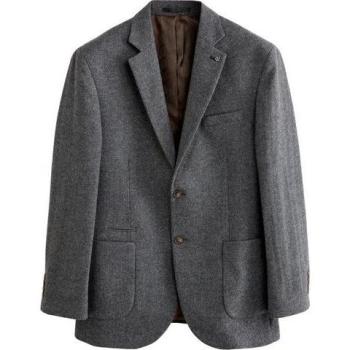 Regular Fit Grey Wool Blazer – Herringbone