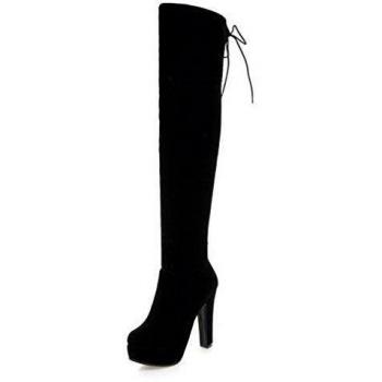 Botas de Tacón Alto AgooLar para Mujer, Puntera Redonda, Gamuza, Color Negro, Talla 37