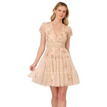 Adrianna Papell Robe Cocktail Maille Perlé Rose, Taille EU 36