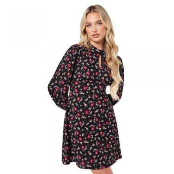Petite Floral Berry Ditsy Keyhole Mini Dress