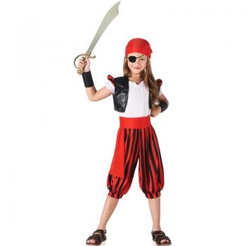 Disfraz de niña Pirata rojo a rayas