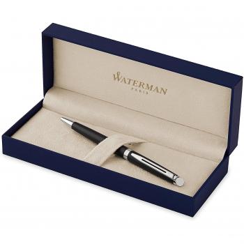 Pack Cadeau Waterman Hémisphère : Stylo Bille Noir Mat Chromé, Luxe, Pointe Moyenne, Encre Bleue