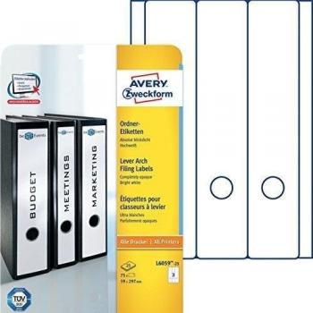 Etiquetas Avery Border para carpetas, blancas 59 x 297mm