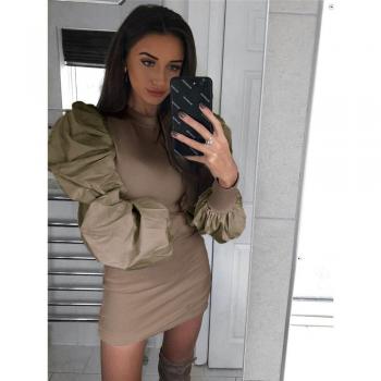 Vestido de Punto Ribeteado con Manga Larga