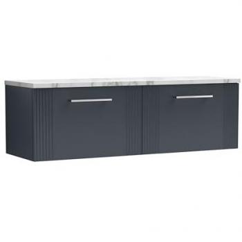 Balterley 2-Drawer Wall-Hung Vanity – Retro Style, Carrera Marble Laminate Top (1200 mm) – Satin Soft Black
