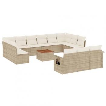 Salon de jardin 14 pièces avec coussins en résine tressée beige