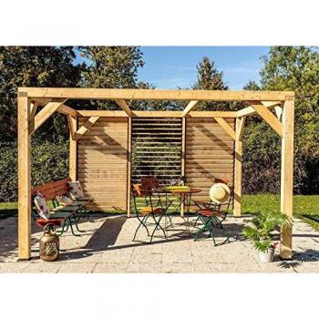 Pergola bioclimatique en bois naturel 10,57 m² avec ventelles réglables