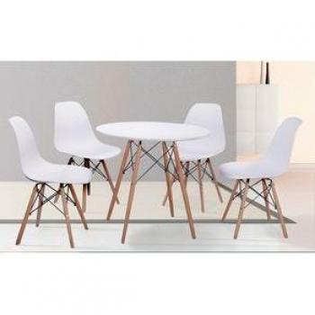 Conjunto de Comedor Dinamarca: Mesa Redonda con 4 Sillas Blancas