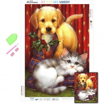 5D Diamond Painting: Festive Cat & Dog Art Kit