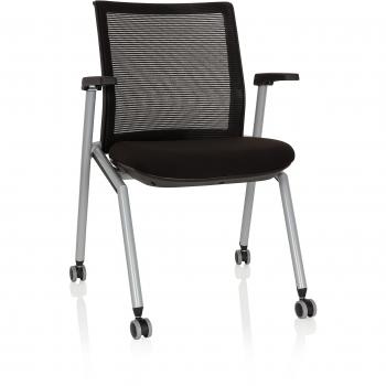 Office Besucherstuhl 657660 PRIORITY – Klappbar, schwarz, stoffbezogen, Rollen, Netzrücken