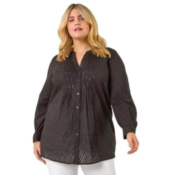 Roman Women’s Curve Shimmer Jacquard Blouse – Black, Size 20
