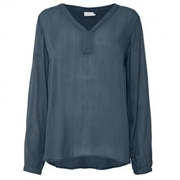 Amber‑Blau Kaffe Langärmlige Damenbluse (34)