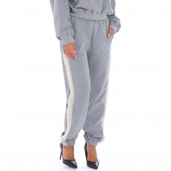 Pantaloni Actitude Twinset in felpa grigia con perle taglia M