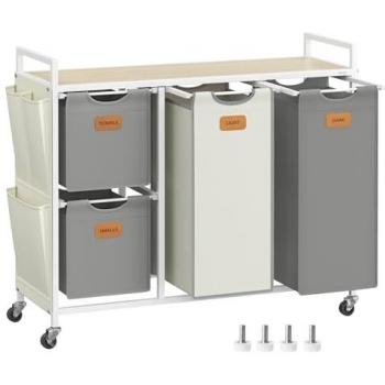150 L Multi‑Section Laundry Tote – Dove Grey + Cream White